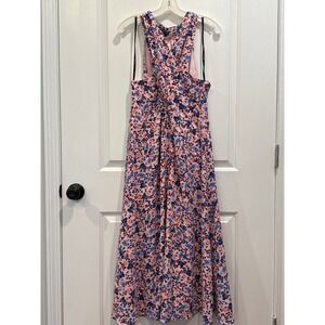 NWOT BCBG Paris Floral Midi Dress Crossover Halter Neck Sleeveless Pink Blue XL